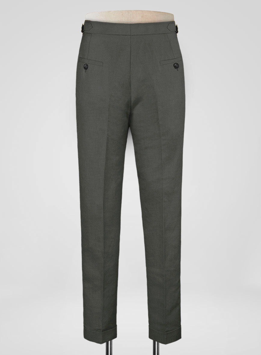 Italian Prato Gray Linen Highland Trousers - StudioSuits