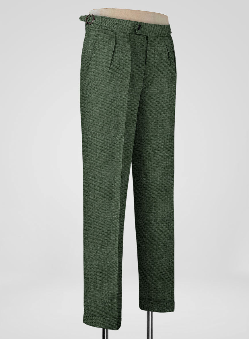 Italian Prato Green Dobby Linen Highland Trousers - StudioSuits