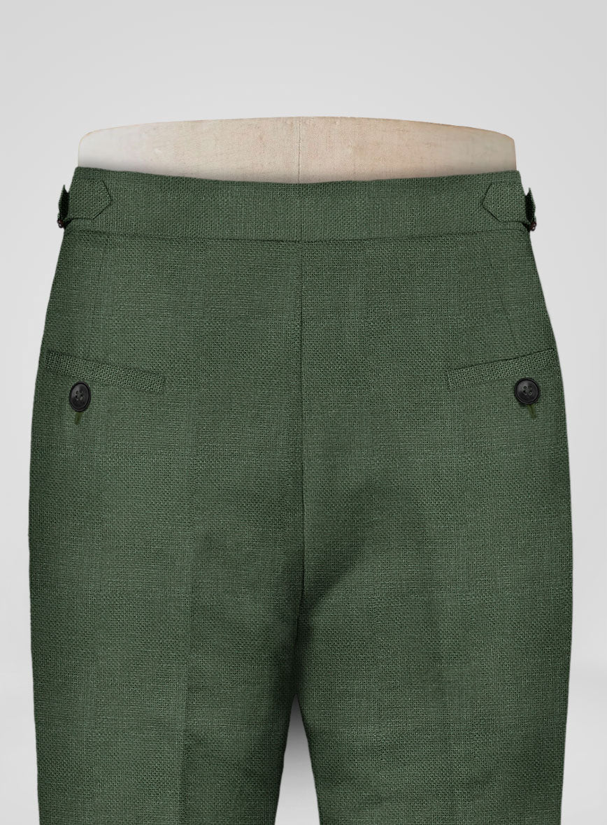 Italian Prato Green Dobby Linen Highland Trousers - StudioSuits