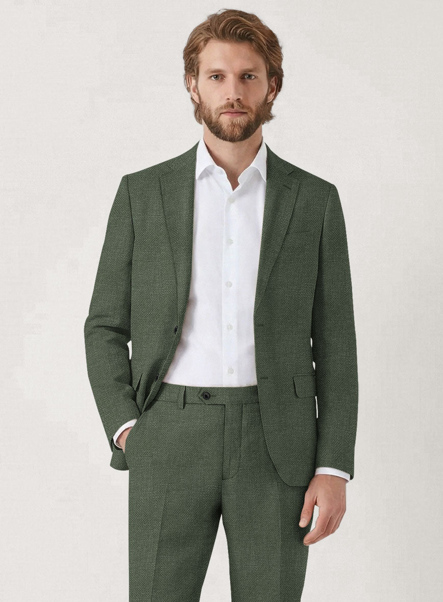 Italian Prato Green Dobby Linen Jacket - StudioSuits