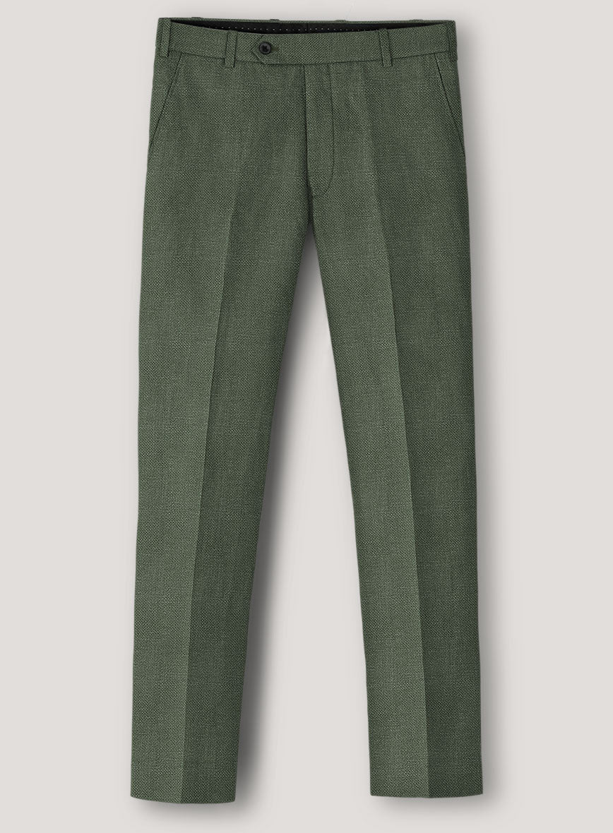 Italian Prato Green Dobby Linen Pants - StudioSuits