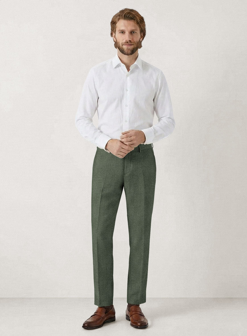 Italian Prato Green Dobby Linen Pants - StudioSuits