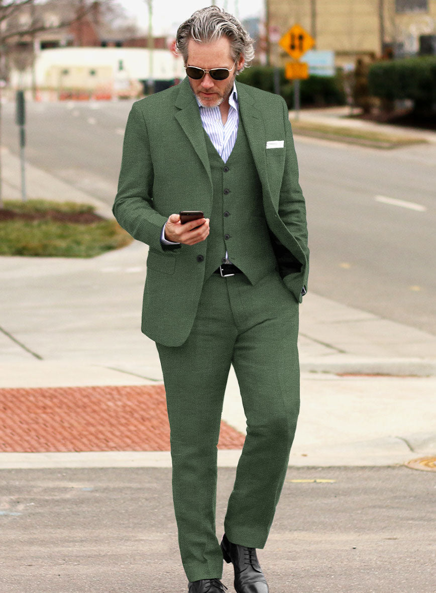 Italian Prato Green Dobby Linen Suit - StudioSuits
