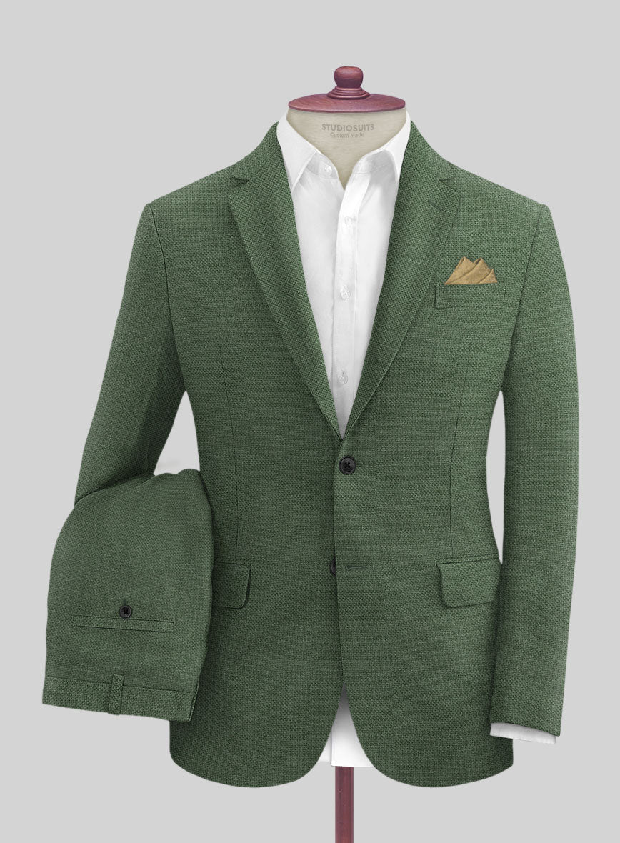 Italian Prato Green Dobby Linen Suit - StudioSuits