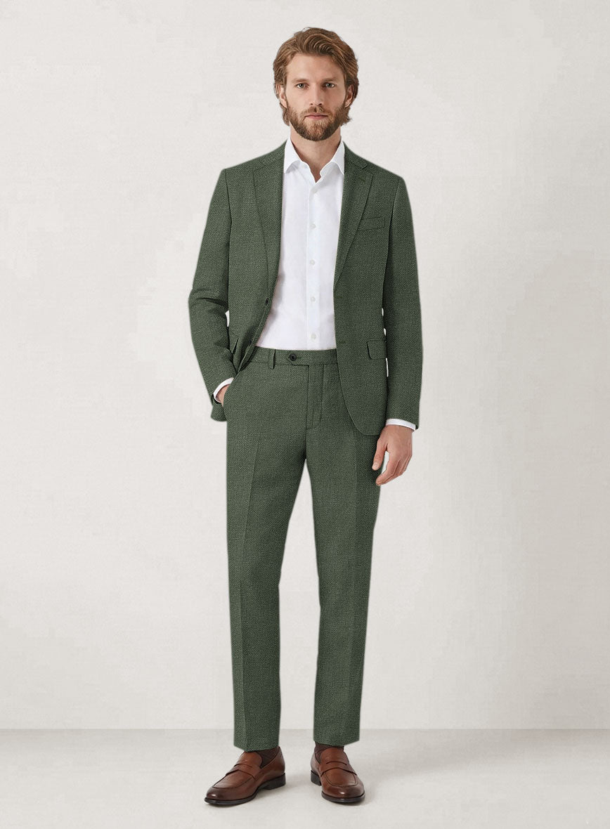 Italian Prato Green Dobby Linen Suit - StudioSuits