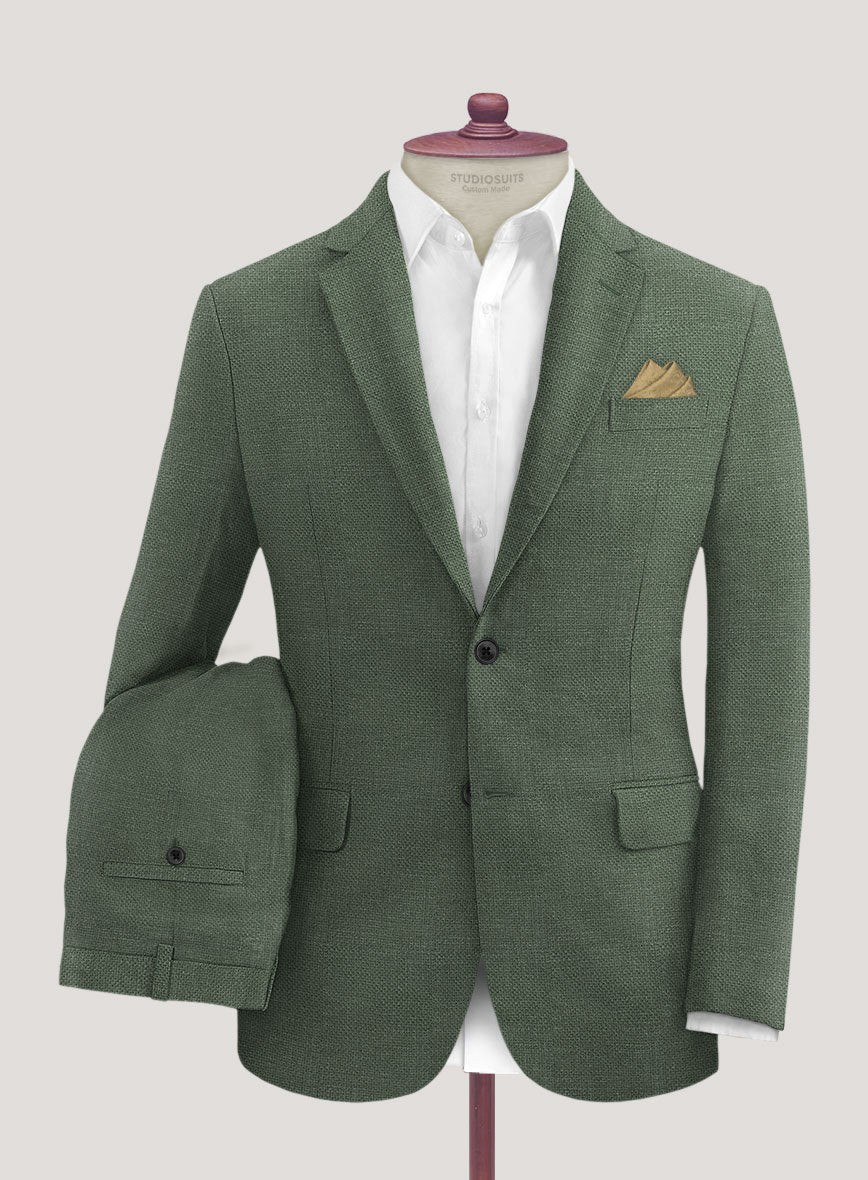 Italian Prato Green Dobby Linen Suit - StudioSuits