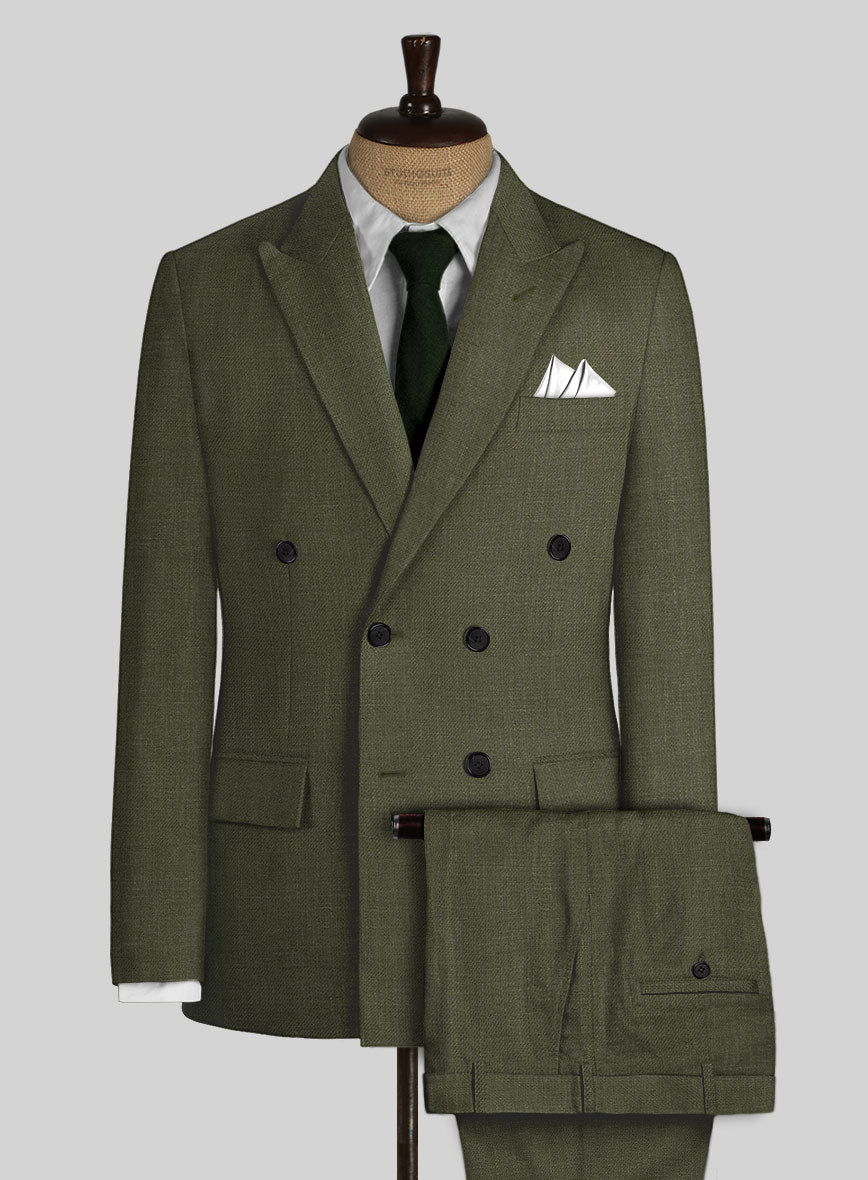 Italian Prato Green Linen Double Breasted Suit - StudioSuits
