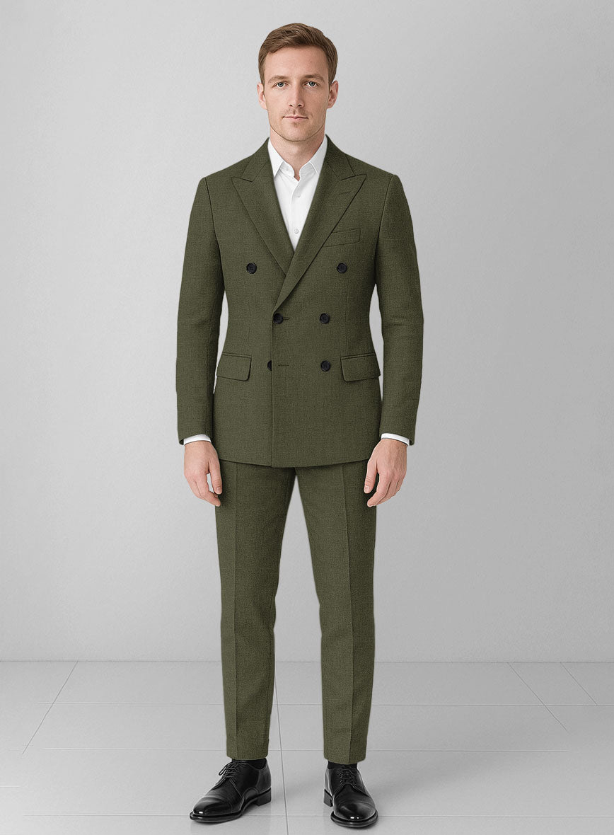 Italian Prato Green Linen Double Breasted Suit - StudioSuits