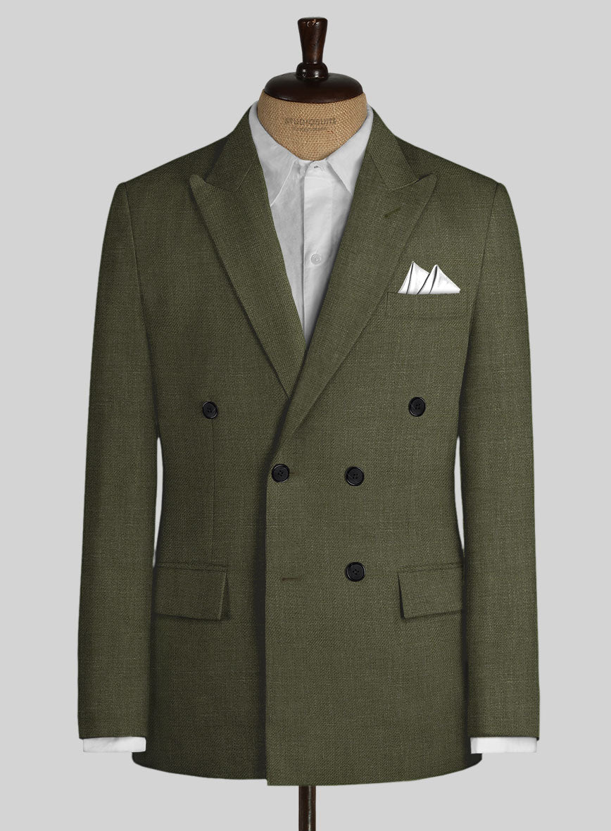 Italian Prato Green Linen Double Breasted Suit - StudioSuits