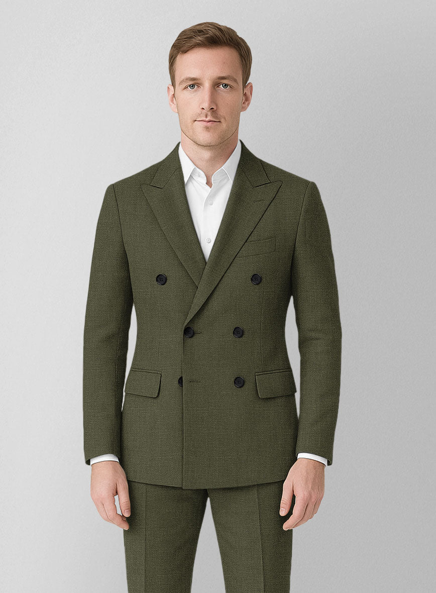 Italian Prato Green Linen Double Breasted Suit - StudioSuits