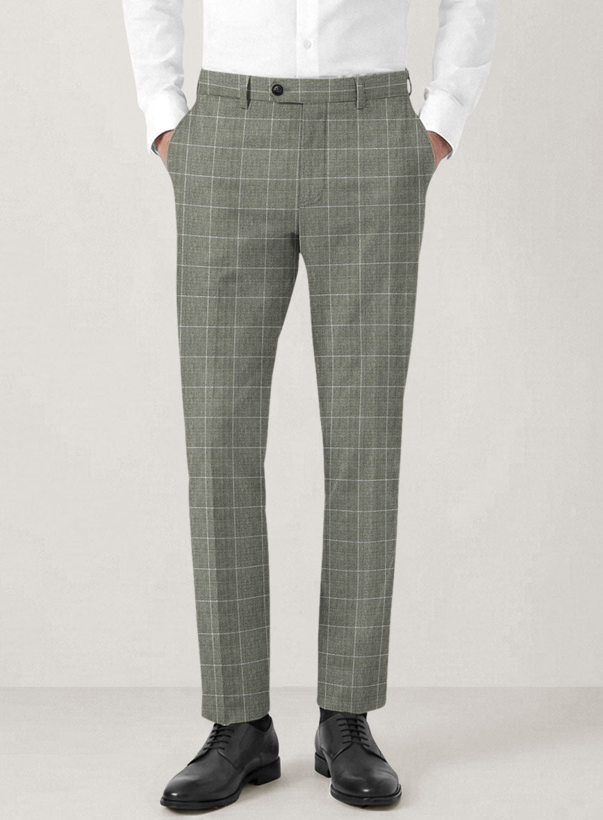 Italian Prato Green Windowpane Linen Pants - StudioSuits