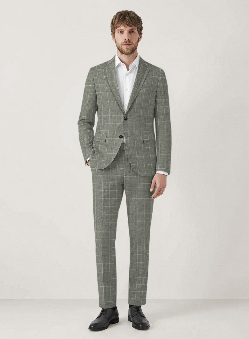 Italian Prato Green Windowpane Linen Suit - StudioSuits