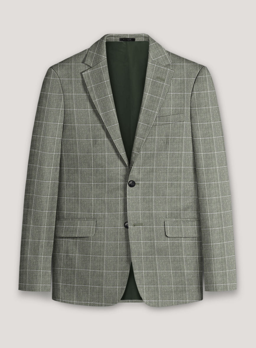 Italian Prato Green Windowpane Linen Suit - StudioSuits