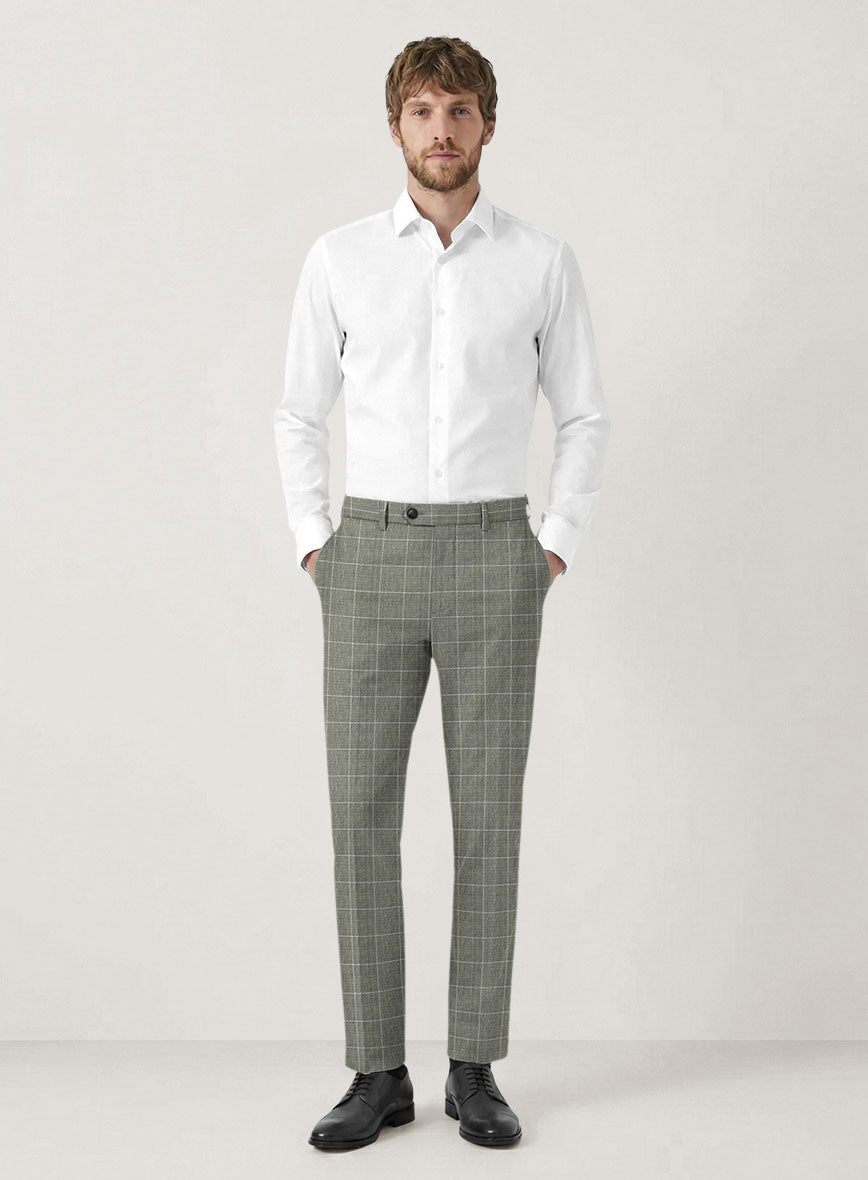 Italian Prato Green Windowpane Linen Suit - StudioSuits