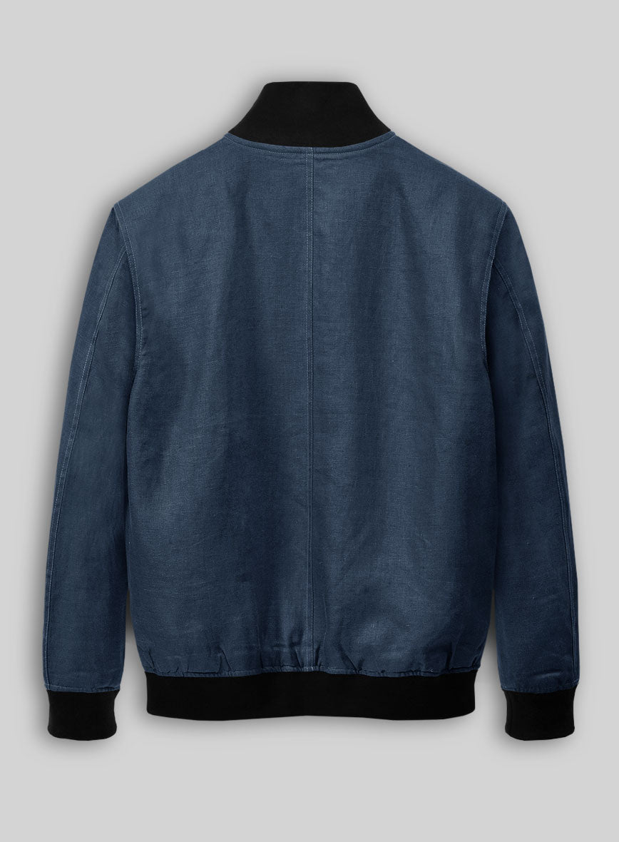 Italian Prato Indigo Blue Linen Bomber Jacket - StudioSuits