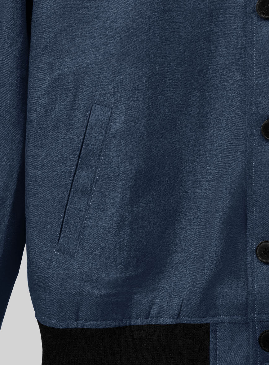 Italian Prato Indigo Blue Linen Bomber Jacket - StudioSuits