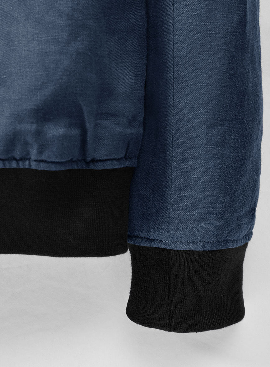 Italian Prato Indigo Blue Linen Bomber Jacket - StudioSuits