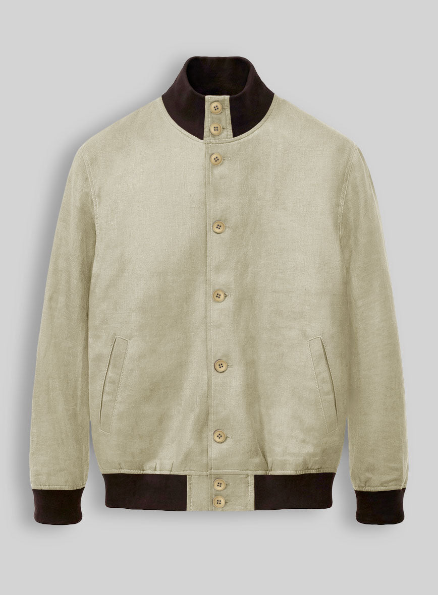Italian Prato Khaki Linen Bomber Jacket - StudioSuits