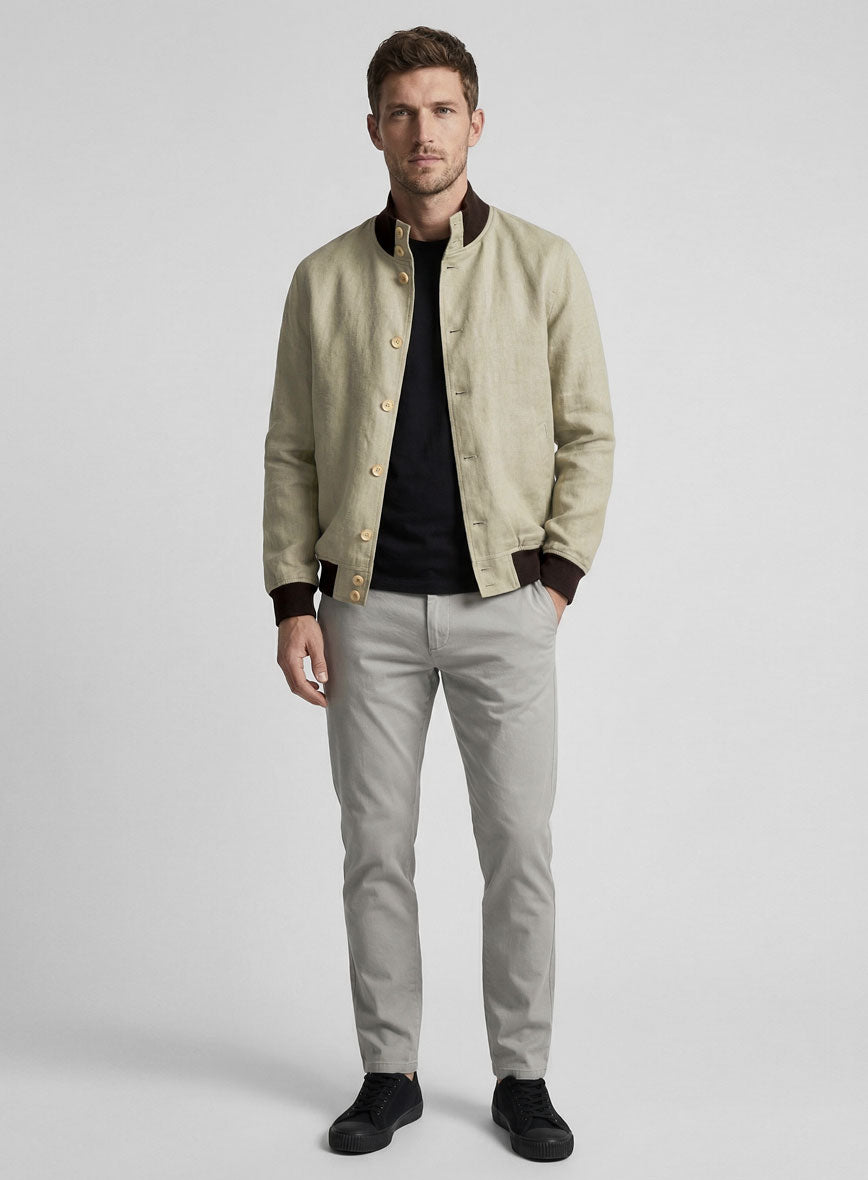 Italian Prato Khaki Linen Bomber Jacket - StudioSuits