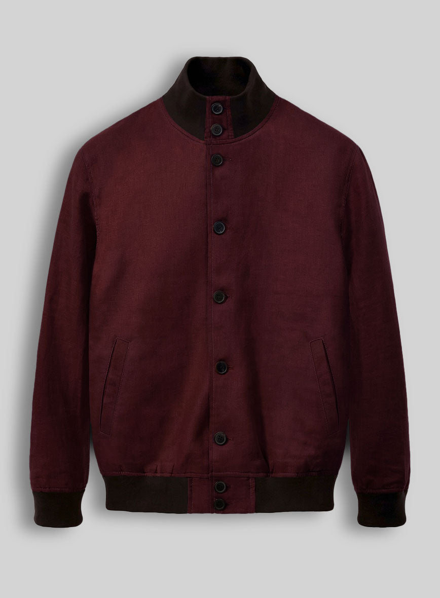 Italian Prato Maroon Linen Bomber Jacket - StudioSuits