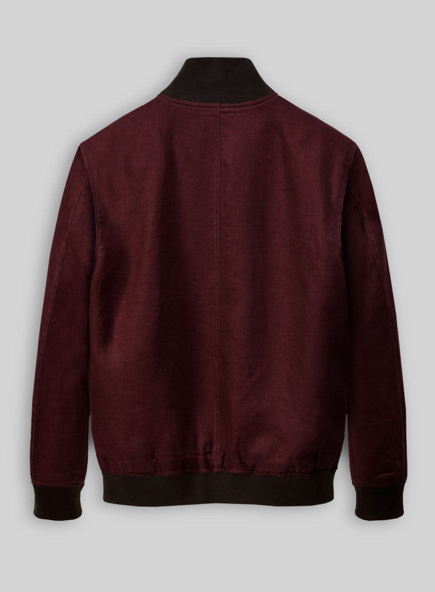 Italian Prato Maroon Linen Bomber Jacket - StudioSuits