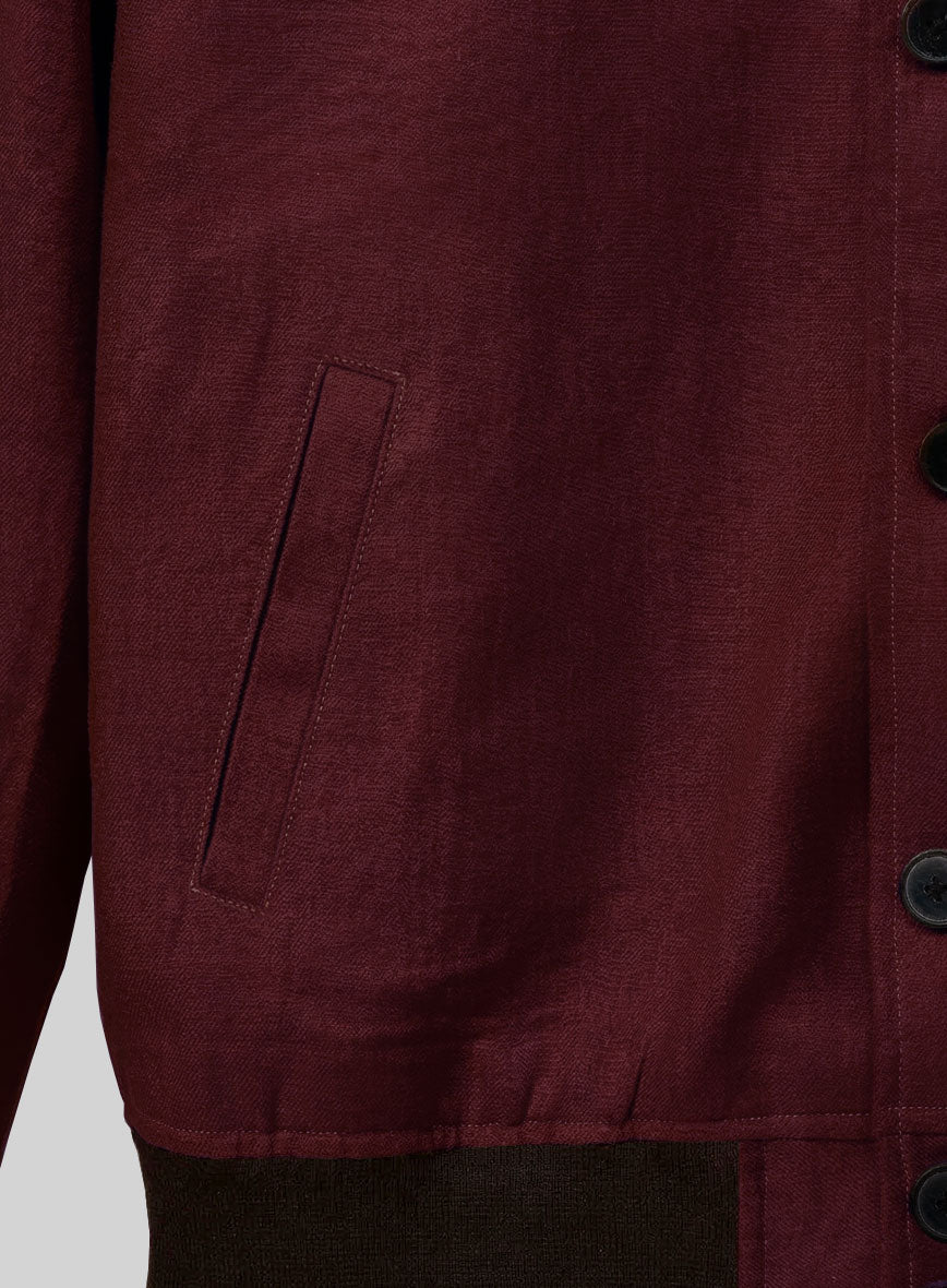 Italian Prato Maroon Linen Bomber Jacket - StudioSuits