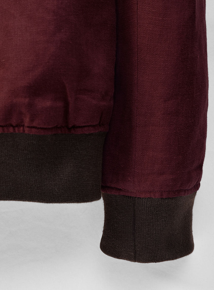 Italian Prato Maroon Linen Bomber Jacket - StudioSuits