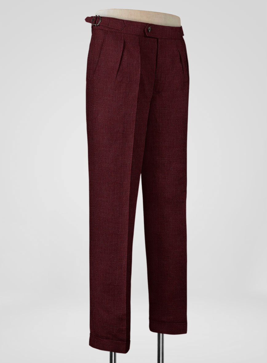 Italian Prato Maroon Linen Highland Trousers - StudioSuits