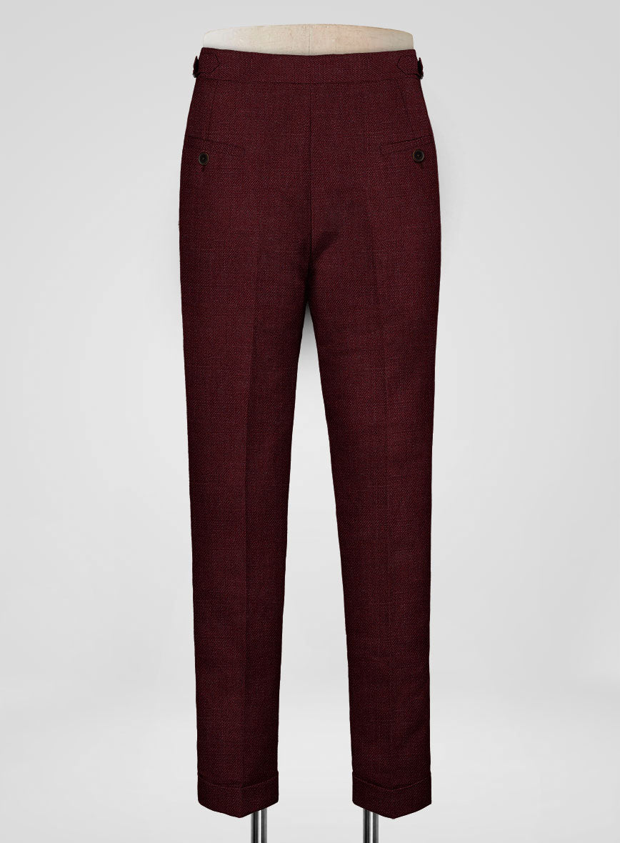 Italian Prato Maroon Linen Highland Trousers - StudioSuits