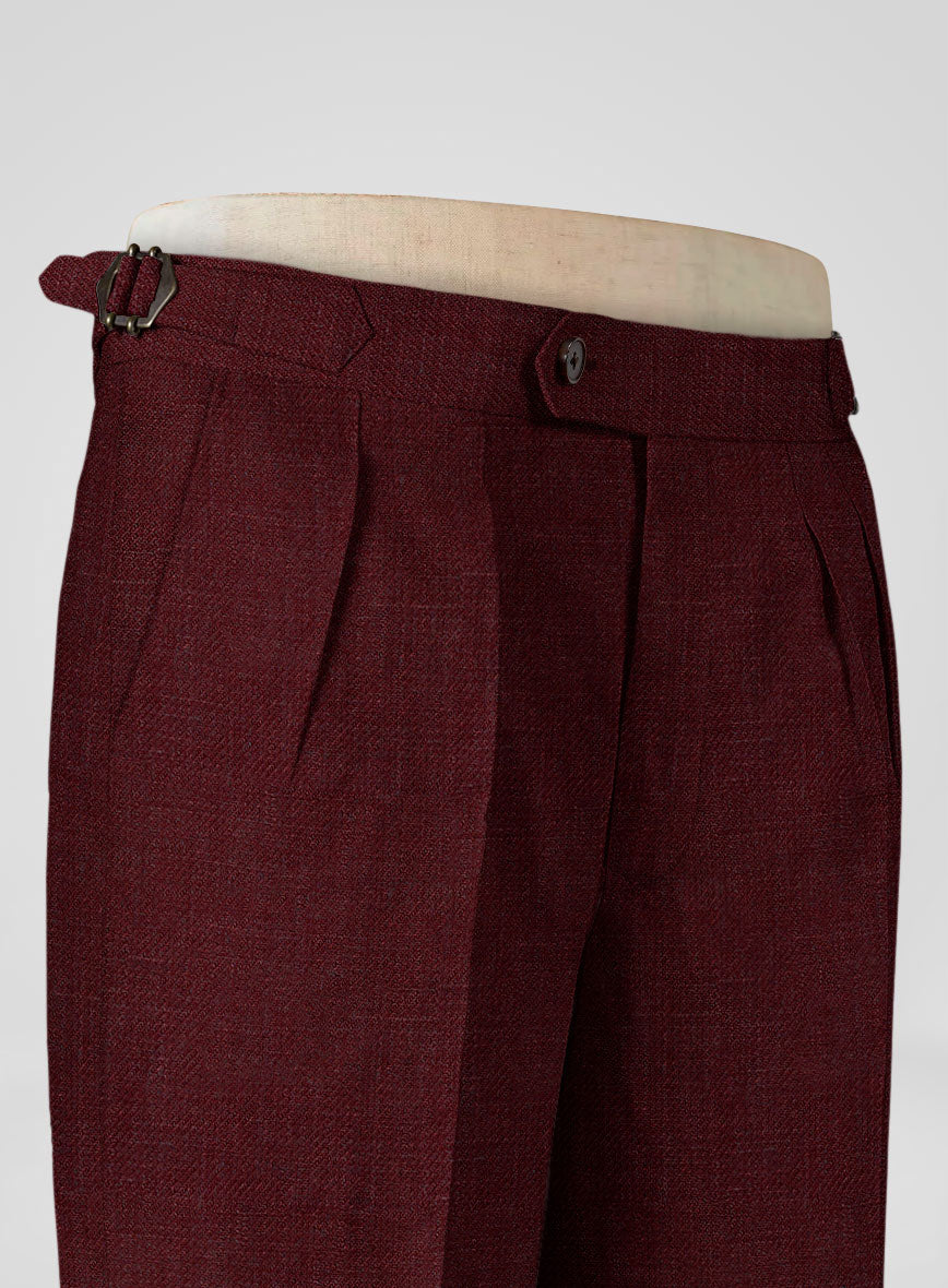 Italian Prato Maroon Linen Highland Trousers - StudioSuits