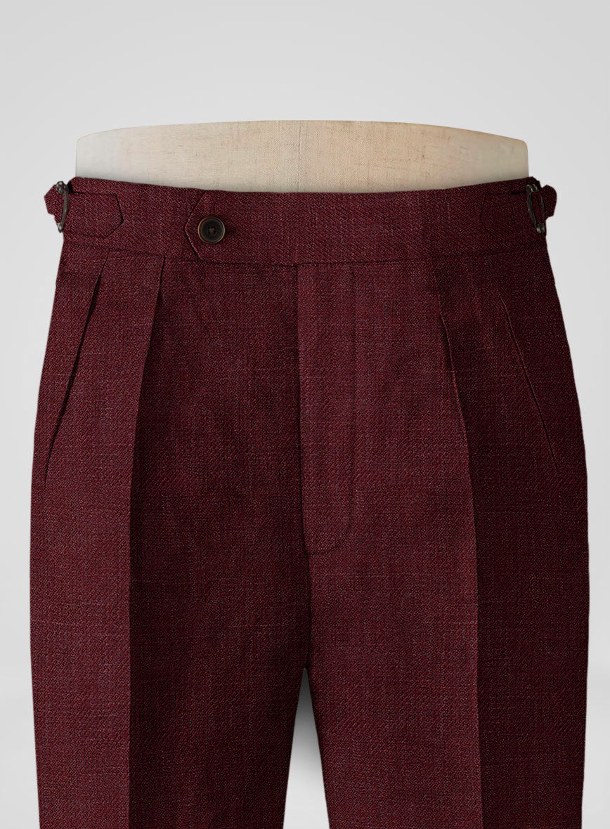 Italian Prato Maroon Linen Highland Trousers - StudioSuits