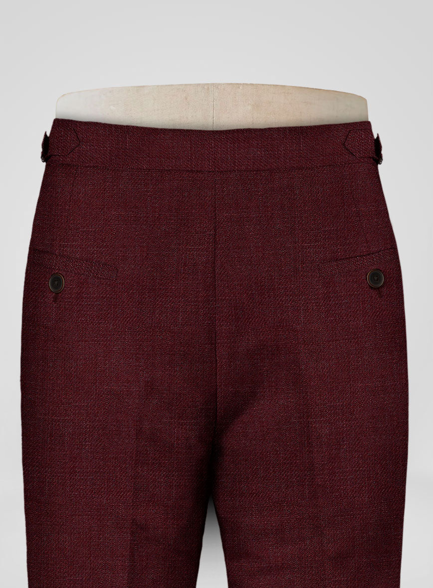 Italian Prato Maroon Linen Highland Trousers - StudioSuits