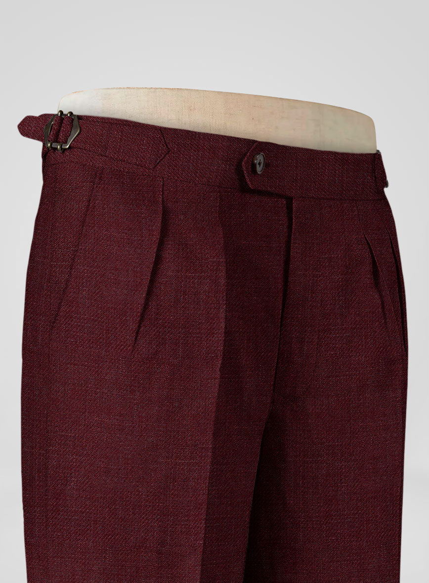 Italian Prato Maroon Linen Highland Trousers - StudioSuits