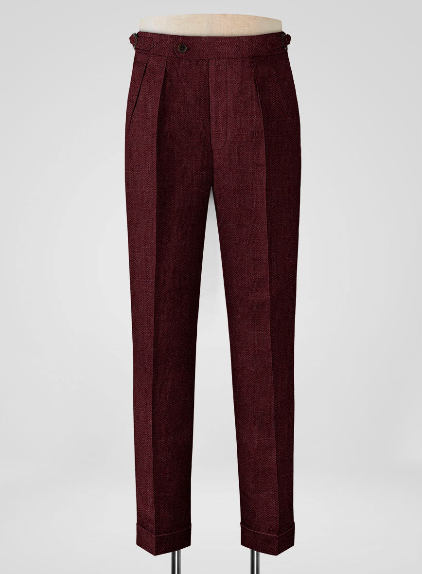 Italian Prato Maroon Linen Highland Trousers - StudioSuits
