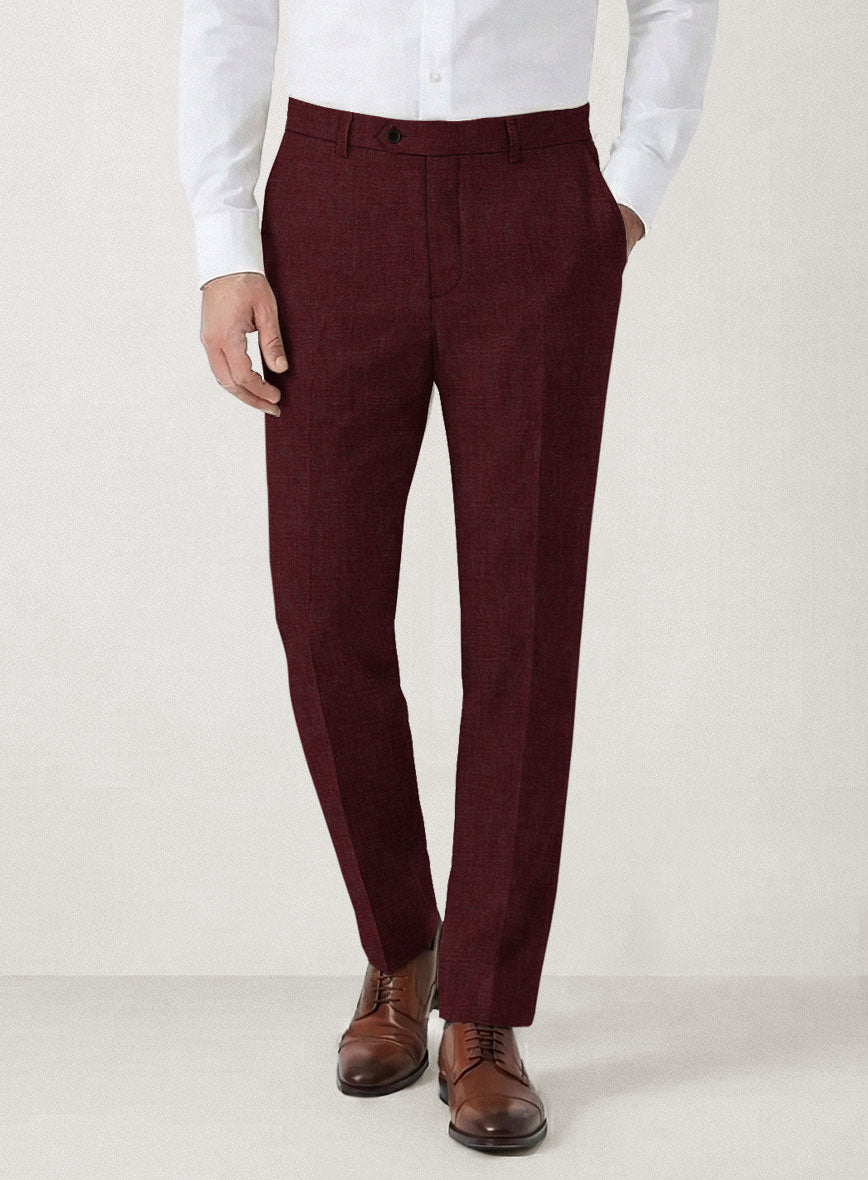 Italian Prato Maroon Linen Pants - StudioSuits