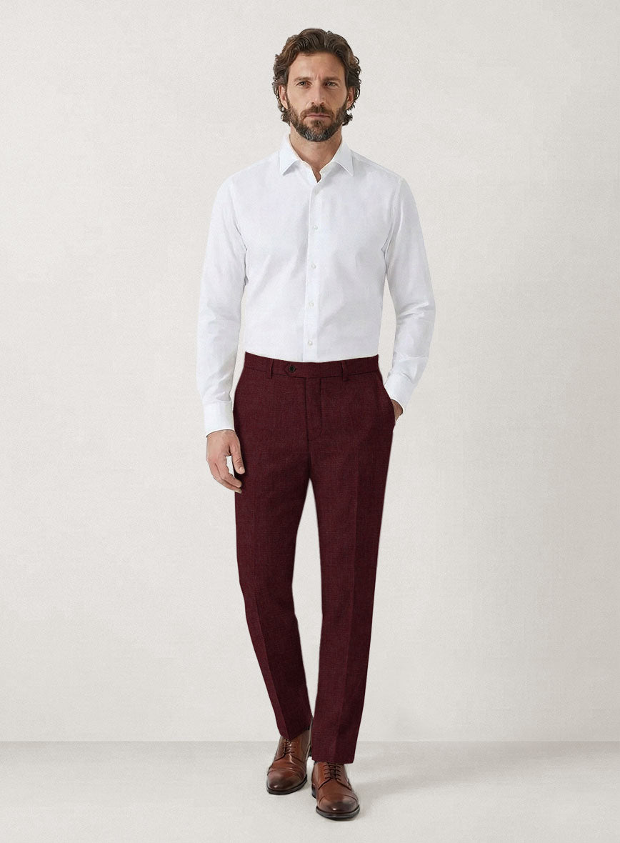 Italian Prato Maroon Linen Pants - StudioSuits