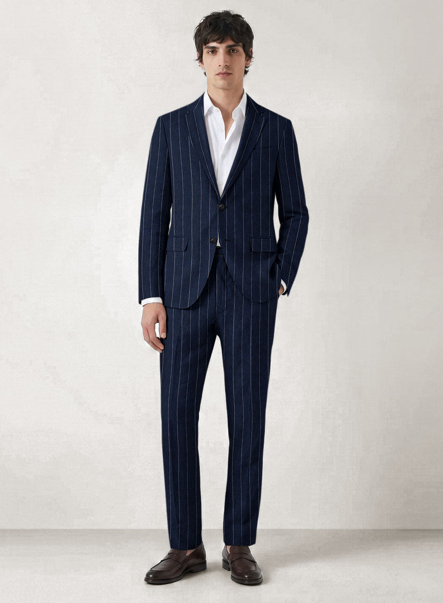 Italian Prato Midnight Blue Wide Stripe Linen Suit - StudioSuits
