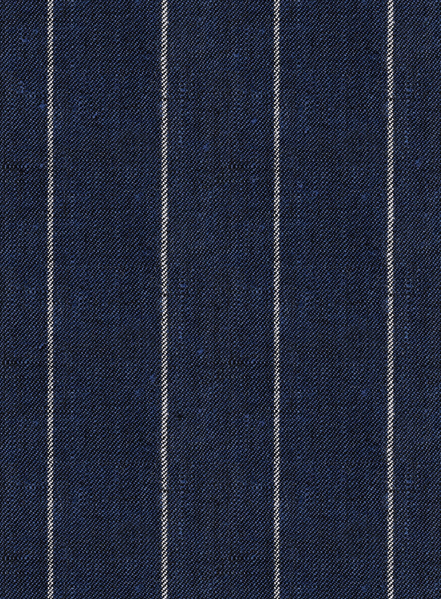 Italian Prato Midnight Blue Wide Stripe Linen Pants - StudioSuits