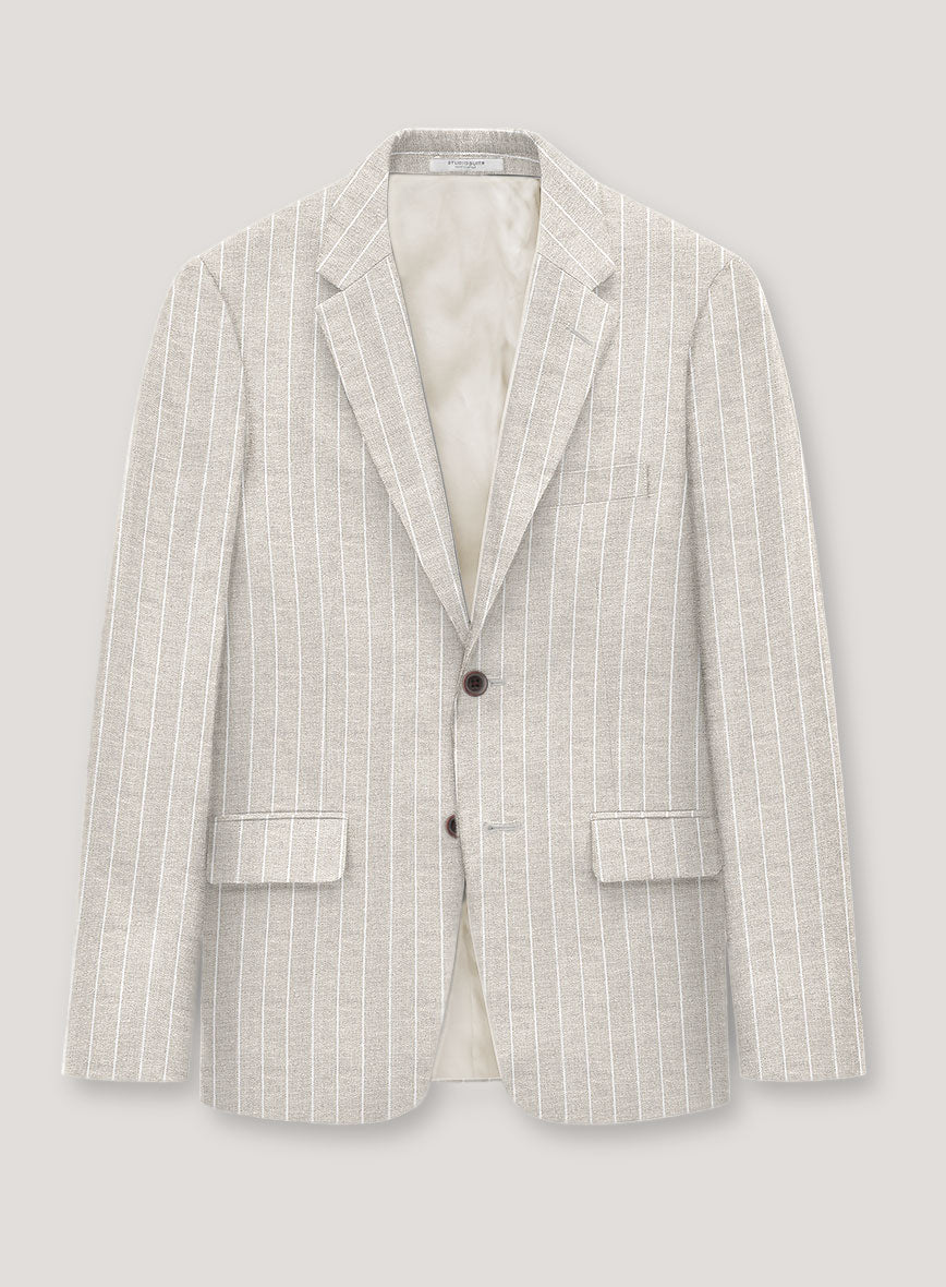 Italian Prato Oatmoss Stripe Linen Jacket - StudioSuits