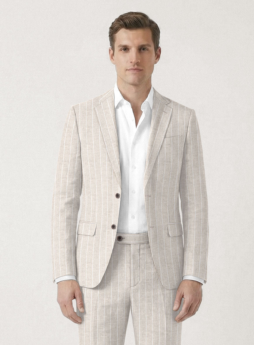 Italian Prato Oatmoss Stripe Linen Jacket - StudioSuits