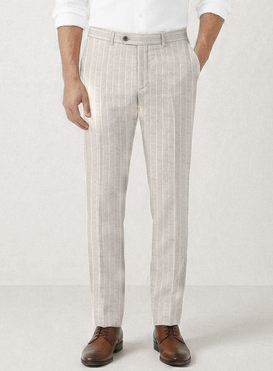 Italian Prato Oatmoss Stripe Linen Pants - StudioSuits
