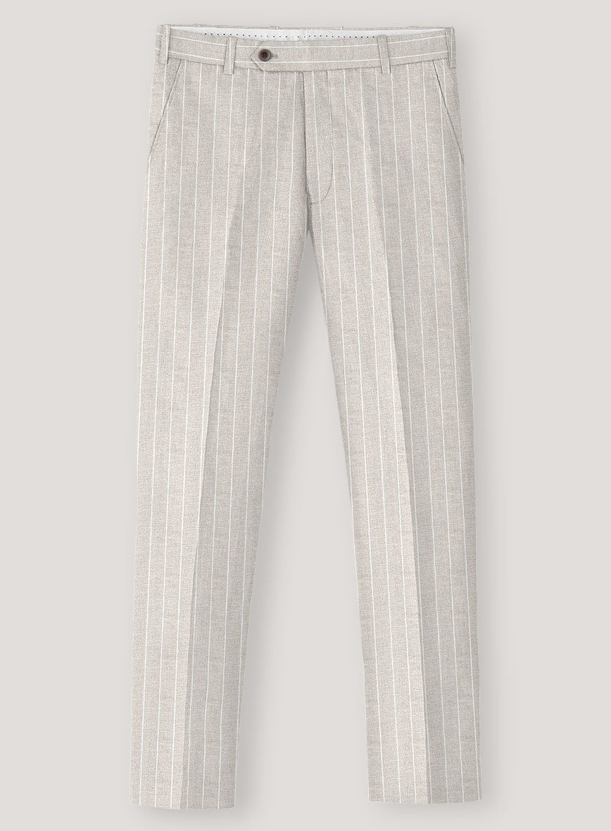 Italian Prato Oatmoss Stripe Linen Pants - StudioSuits