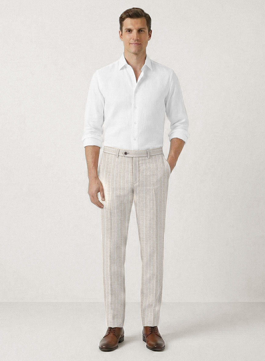 Italian Prato Oatmoss Stripe Linen Pants - StudioSuits