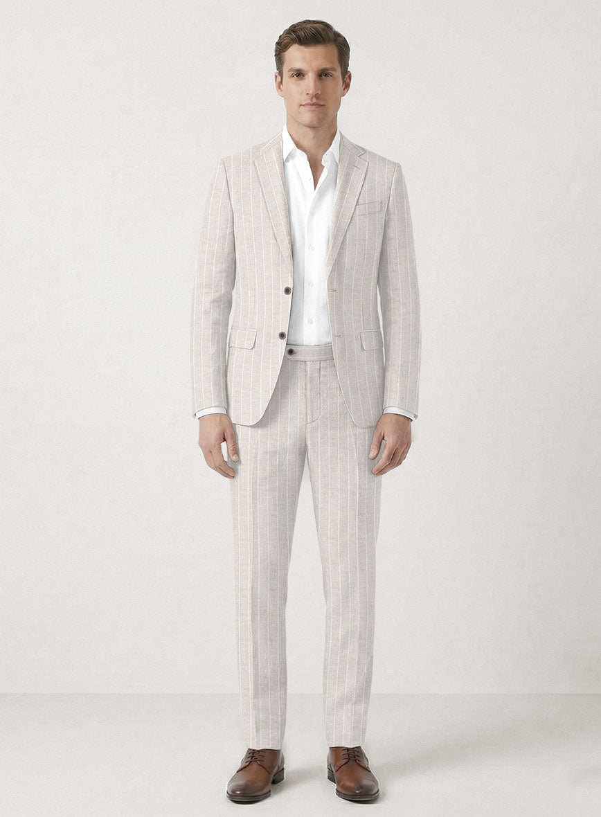 Italian Prato Oatmoss Stripe Linen Suit - StudioSuits