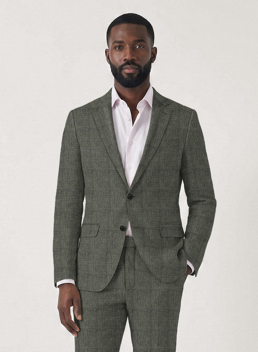 Italian Prato Olive Glen Linen Jacket - StudioSuits