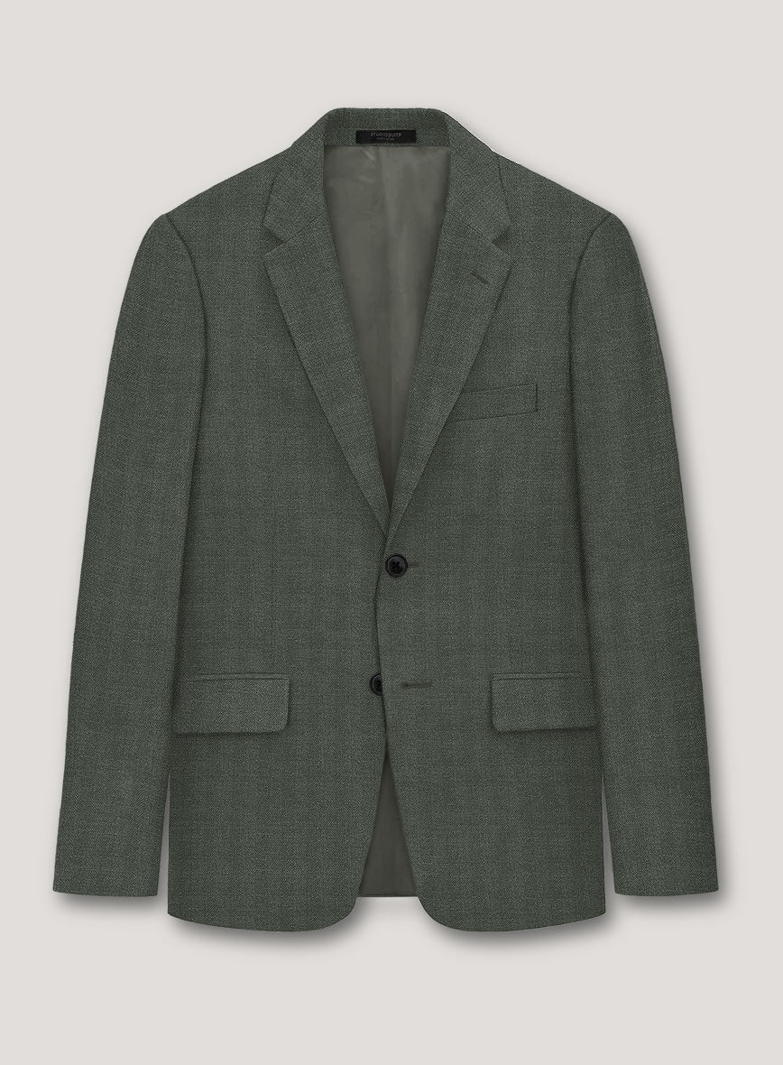 Italian Prato Olive Green Herringbone Linen Jacket - StudioSuits