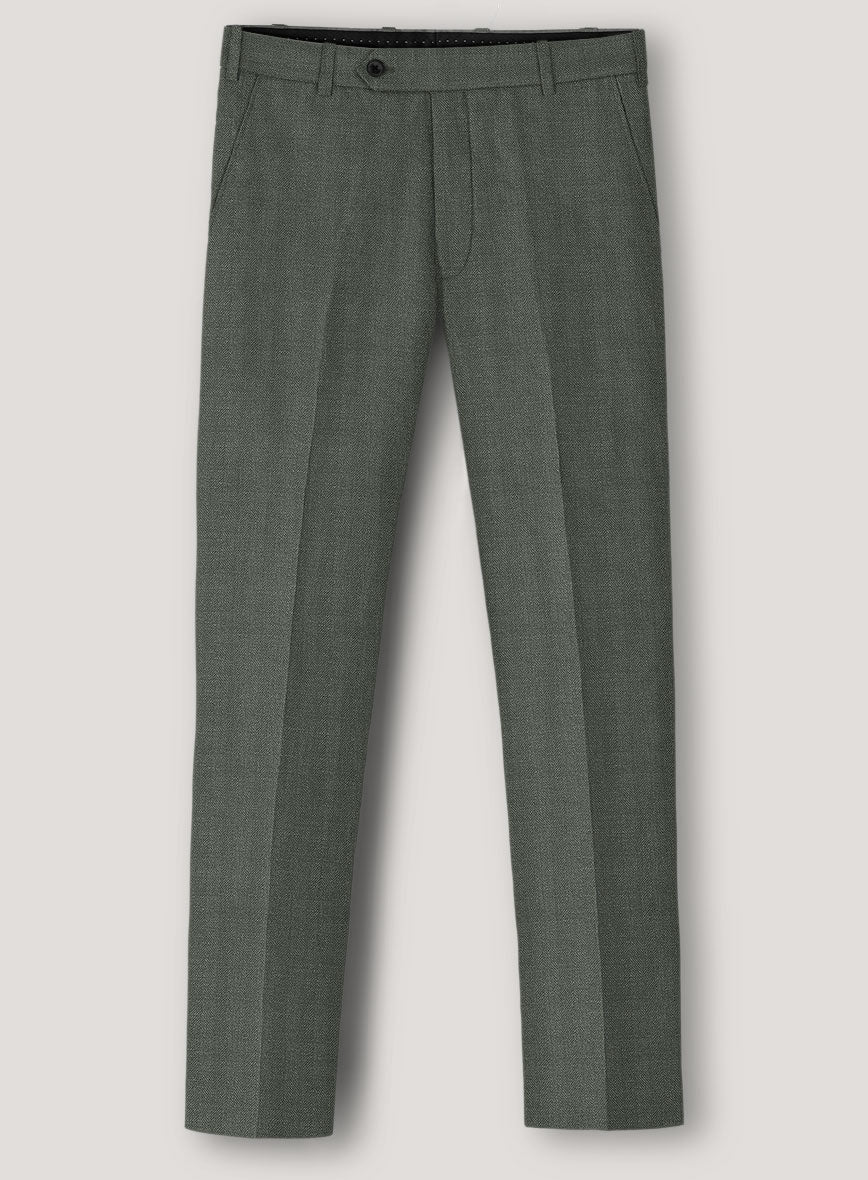 Italian Prato Olive Green Herringbone Linen Pants - StudioSuits