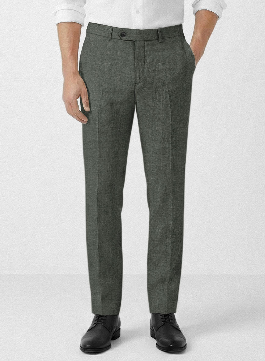 Italian Prato Olive Green Herringbone Linen Pants - StudioSuits