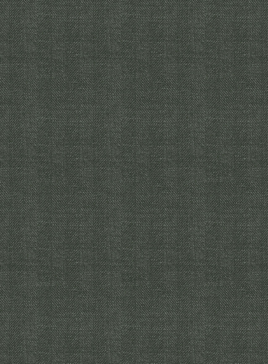 Italian Prato Olive Green Herringbone Linen Pants - StudioSuits