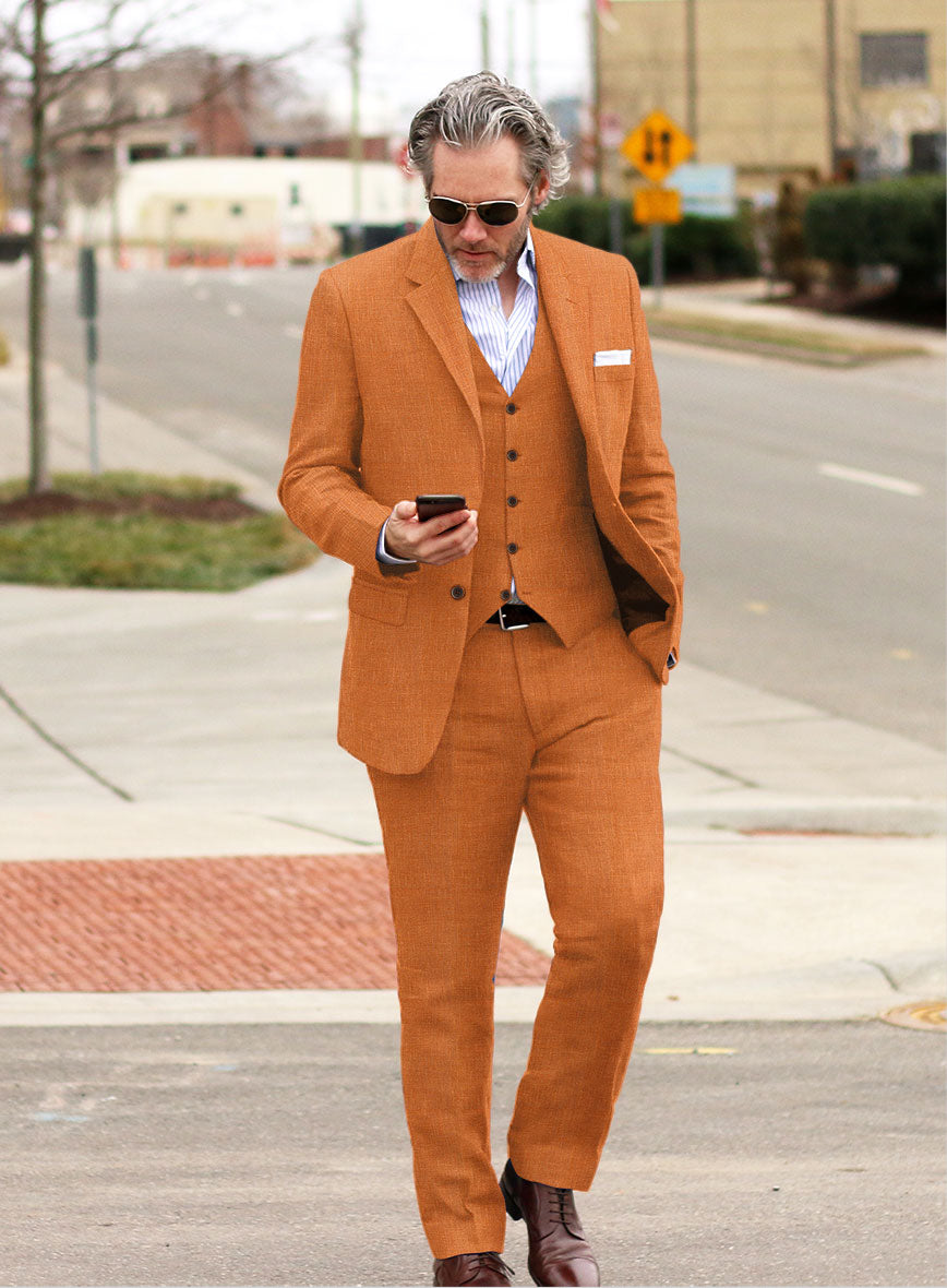 Italian Prato Orange Linen Suit - StudioSuits